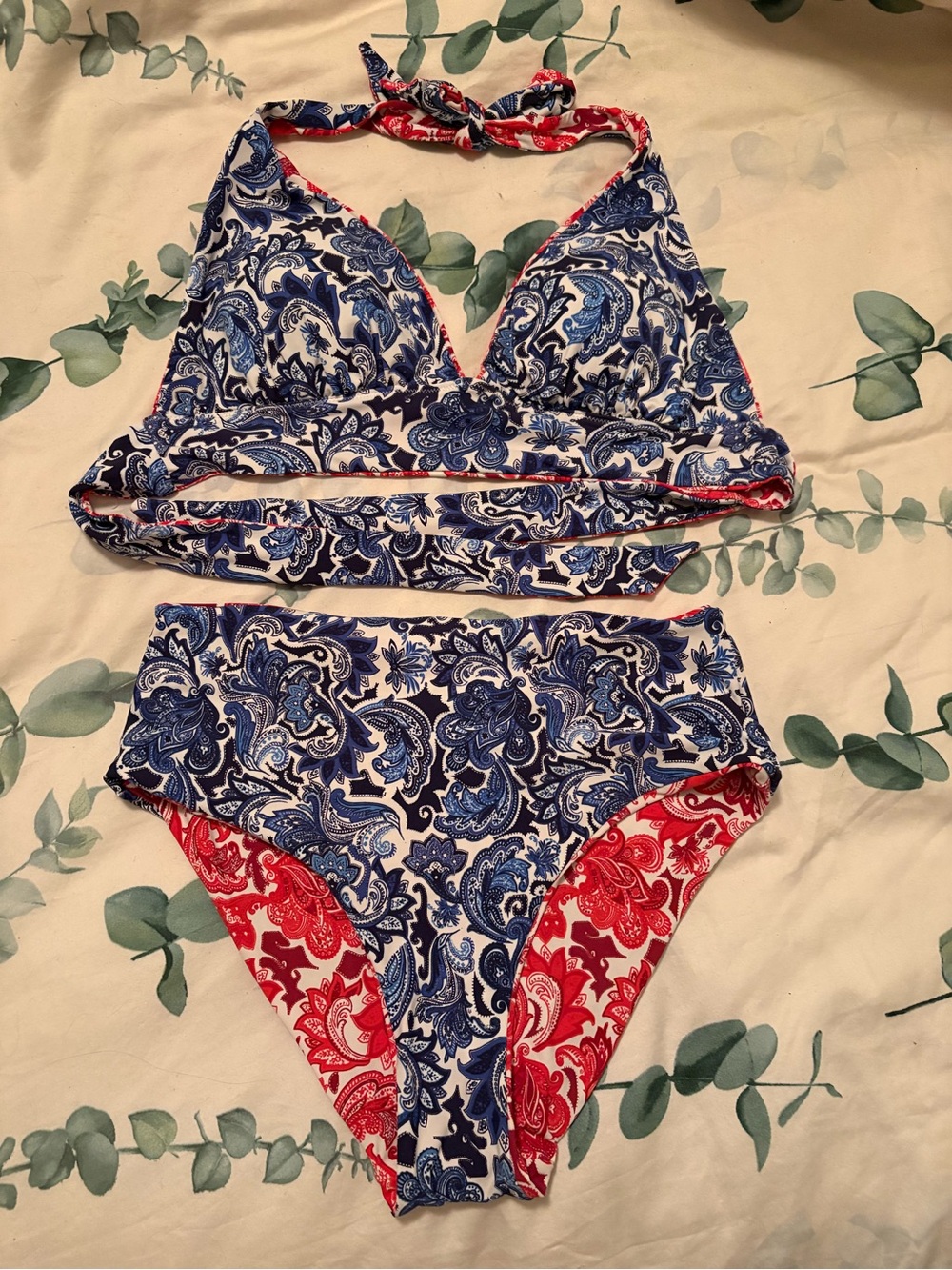 Reversible High-Waist Bikini Set - Blue & Red